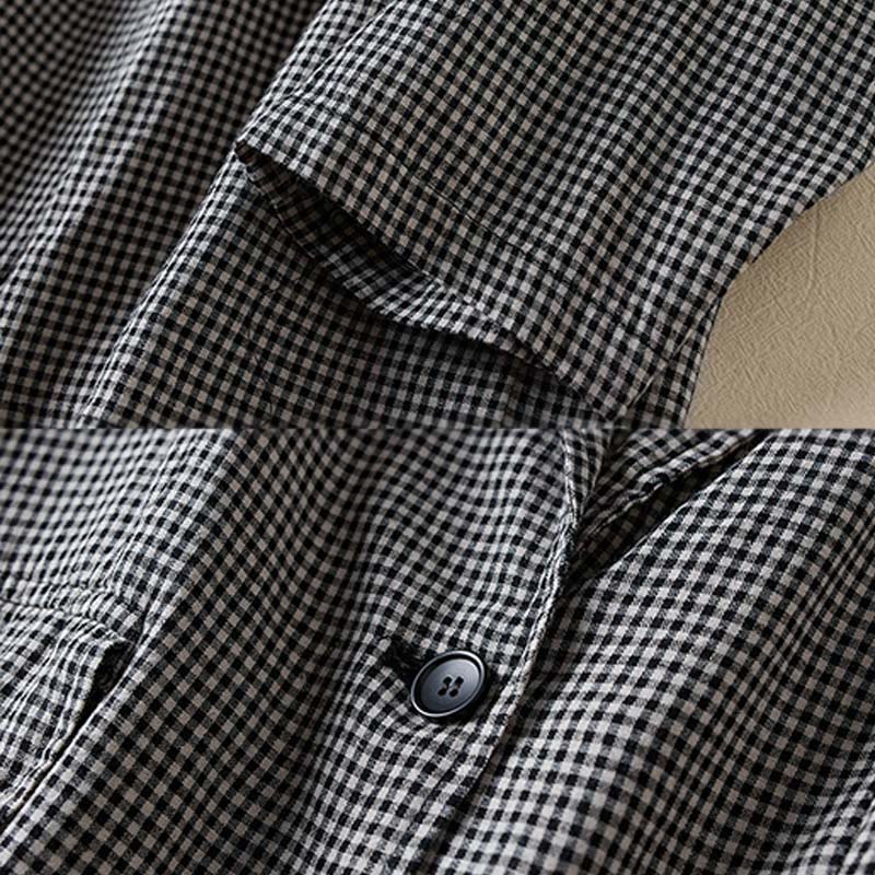 Kurtka damska z długim rękawem i kieszeniami z bawełny Buddha Stones Commute w kratę - image 6