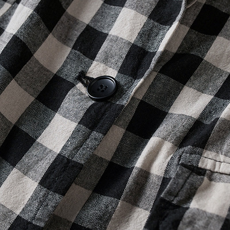 Kurtka damska z długim rękawem i kieszeniami z bawełny Buddha Stones Commute w kratę - image 21