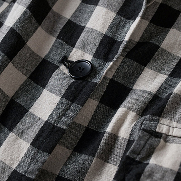 Kurtka damska z długim rękawem i kieszeniami z bawełny Buddha Stones Commute w kratę - image 21