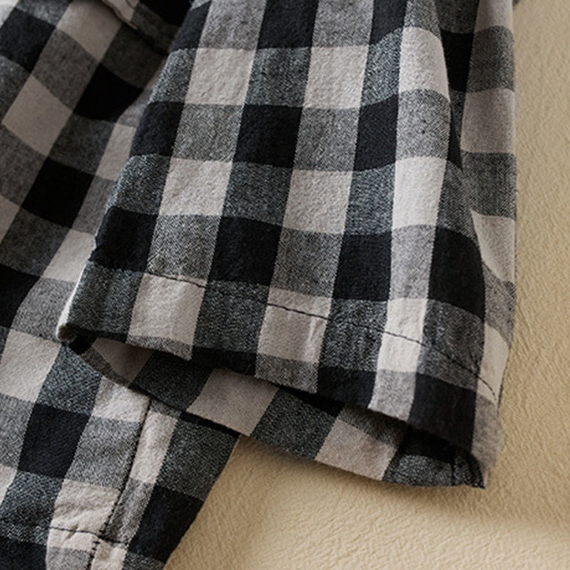 Kurtka damska z długim rękawem i kieszeniami z bawełny Buddha Stones Commute w kratę - image 24