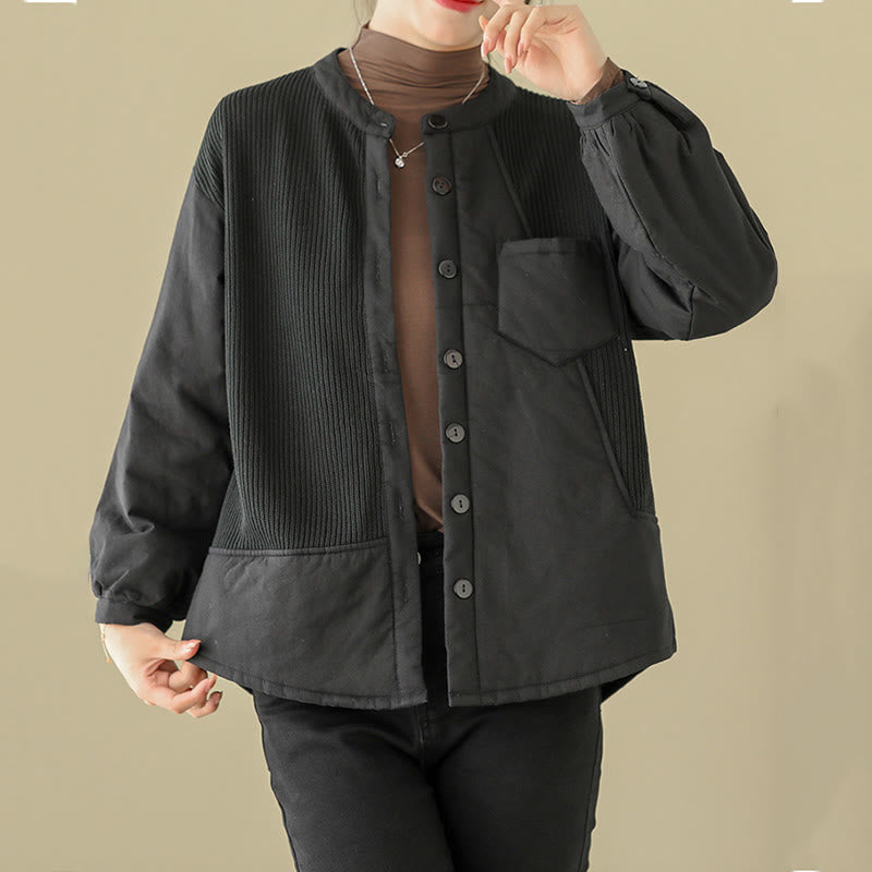 Kurtka damska z długim rękawem z bawełny Buddha Stones Commute Plain Patchwork Design z kieszenią - image 12