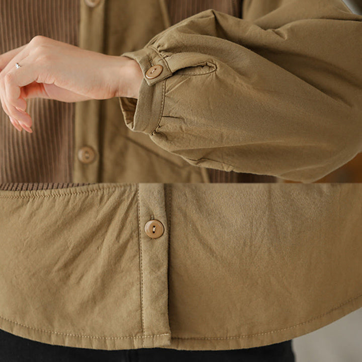 Kurtka damska z długim rękawem z bawełny Buddha Stones Commute Plain Patchwork Design z kieszenią - image 7