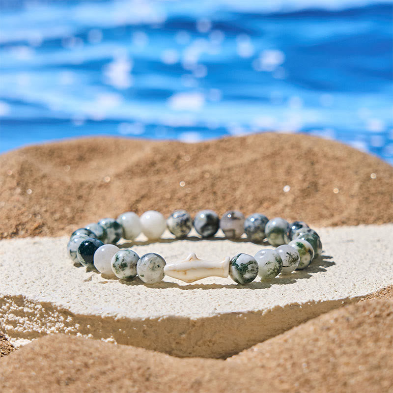 Bransoletka z naturalnego Buddha Stones z kamieniem mądrości rekina - Agat zielony (obwód nadgarstka: 15-18 cm) - image 11