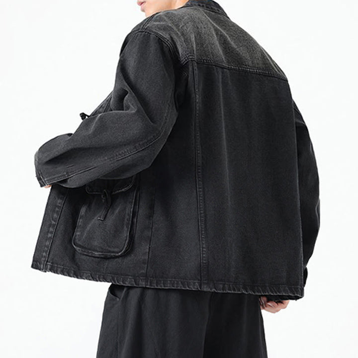 Kurtka męska z długim rękawem z bawełny i kieszeniami, dżinsowa, z guzikami i motywem Buddha Stones - image 4