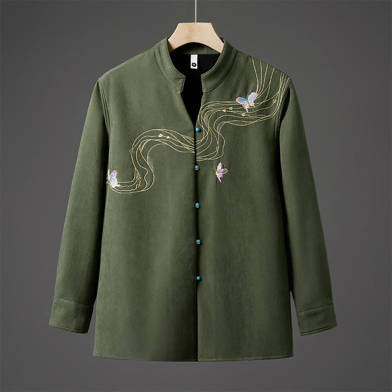 Męska kurtka zimowa z długim rękawem z bawełny i haftowanymi motylami w kształcie Buddha Stones , podszyta polarem - ForestGreen - US/UK/AU46， EU56 (5XL) - image 11
