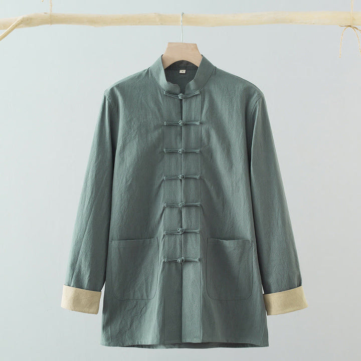 Koszula męska z długim rękawem i nadrukiem "Buddha Stones" z bawełny i guzikami w kształcie żaby - CadetBlue - US/UK/AU44， EU54 (4XL) - image 2