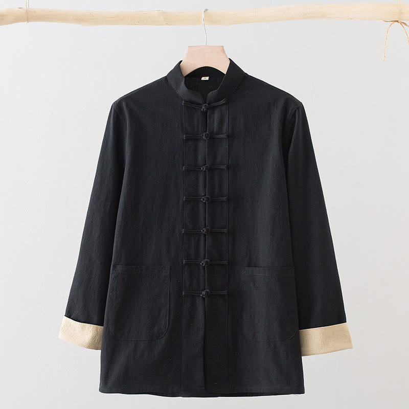 Koszula męska z długim rękawem i nadrukiem "Buddha Stones" z bawełny i guzikami w kształcie żaby - Czarny - US/UK/AU44， EU54 (4XL) - image 9