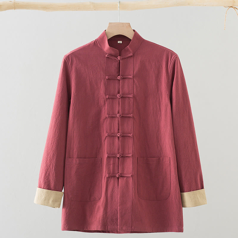Koszula męska z długim rękawem i nadrukiem "Buddha Stones" z bawełny i guzikami w kształcie żaby - Cegła ogniotrwała - US/UK/AU44， EU54 (4XL) - image 13