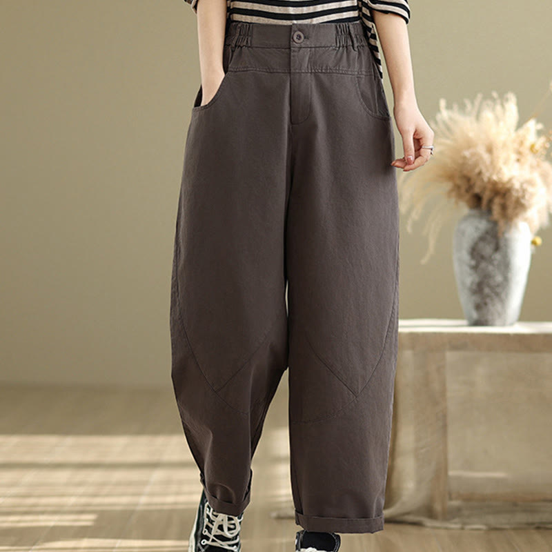 Spodnie harem damskie z bawełny i poliestru z kieszeniami i guzikami w rozmiarze 7-8 z Buddha Stones - SaddleBrown - US8-10，UK/AU12-14，EU40-42 (2XL) - image 0