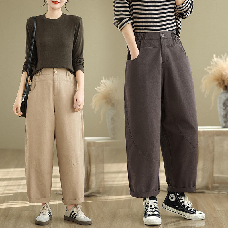 Spodnie harem damskie z bawełny i poliestru z kieszeniami i guzikami w rozmiarze 7-8 z Buddha Stones - image 15