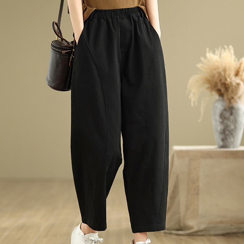 Damskie spodnie haremowe z poliestru z kieszeniami i elastycznym pasem w kolorze Buddha Stones - Czarny - US8-10，UK/AU12-14，EU40-42 (2XL) - image 9