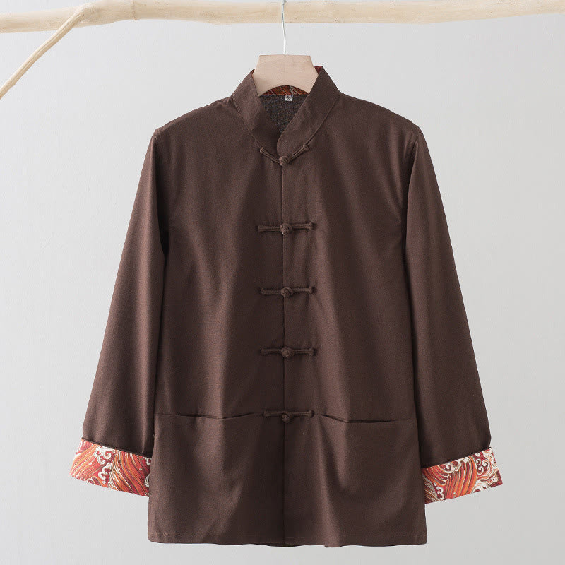 Koszula męska z długim rękawem, haftowanymi falami i żabą, z bawełny i lnu, z Buddha Stones - Sjena - US/UK/AU44， EU54 (4XL) - image 11