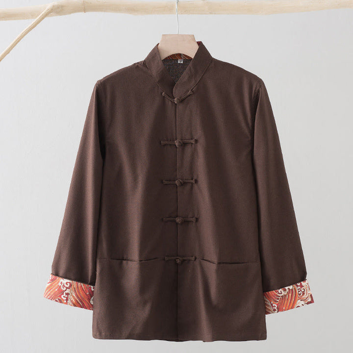 Koszula męska z długim rękawem, haftowanymi falami i żabą, z bawełny i lnu, z Buddha Stones - Sjena - US/UK/AU44， EU54 (4XL) - image 11