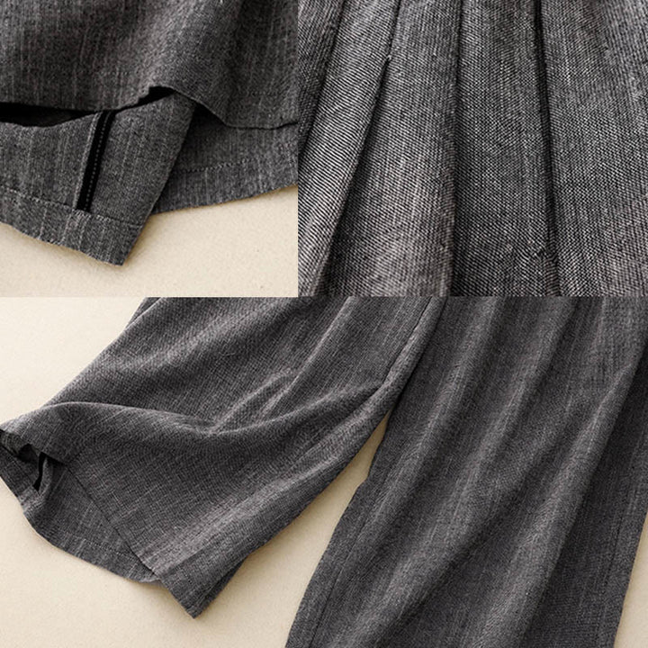 Spodnie damskie z szerokimi nogawkami i kieszeniami, z poliestru, z teksturowanymi tkaninami i Buddha Stones - image 6