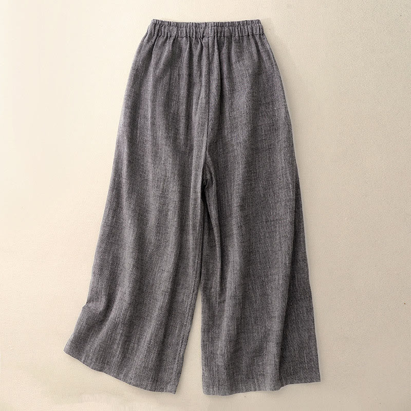 Spodnie damskie z szerokimi nogawkami i kieszeniami, z poliestru, z teksturowanymi tkaninami i Buddha Stones - image 1