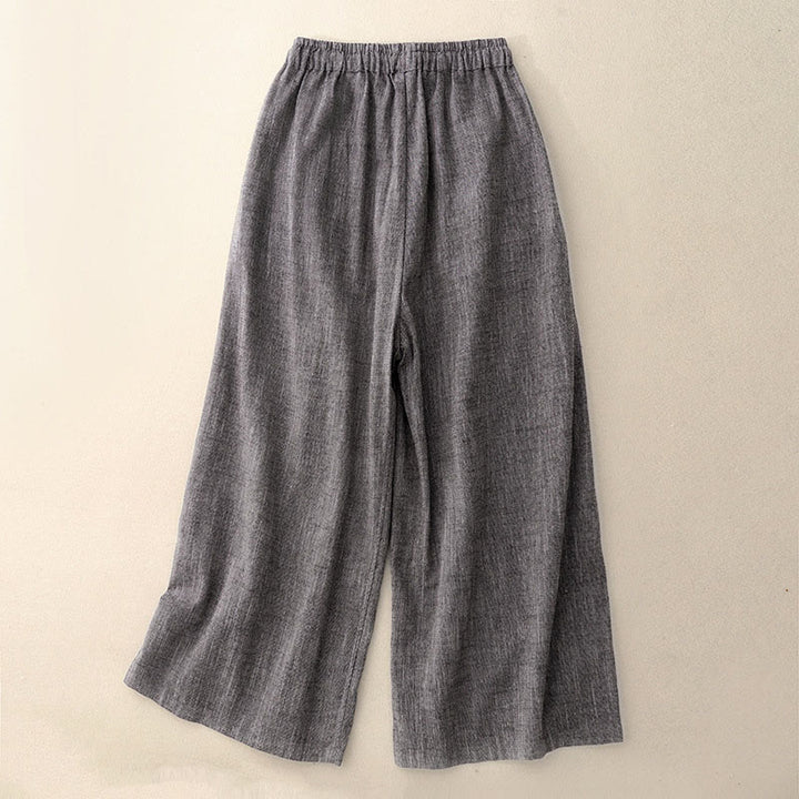 Spodnie damskie z szerokimi nogawkami i kieszeniami, z poliestru, z teksturowanymi tkaninami i Buddha Stones - image 1