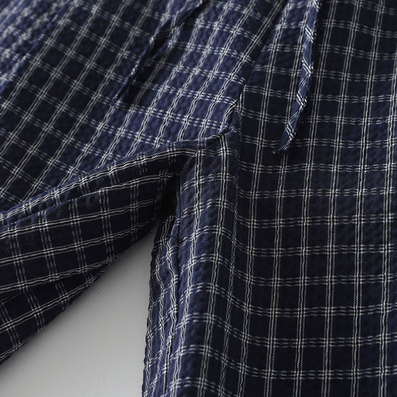 Spodnie damskie z szerokimi nogawkami i kieszeniami, bawełniane, w kratę, z motywem Buddha Stones - image 9