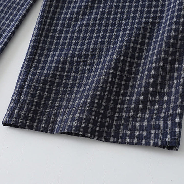 Spodnie damskie z szerokimi nogawkami i kieszeniami, bawełniane, w kratę, z motywem Buddha Stones - image 7