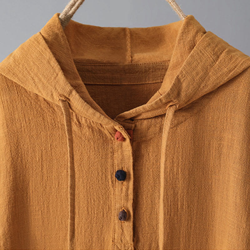 Damska bluza z kapturem z długim rękawem i kieszeniami, wykonana z gładkiej bawełny z guzikami i motywem Buddha Stones - image 9