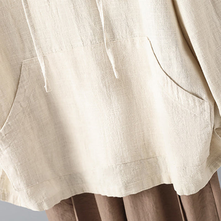 Damska bluza z kapturem z długim rękawem i kieszeniami, wykonana z gładkiej bawełny z guzikami i motywem Buddha Stones - image 6