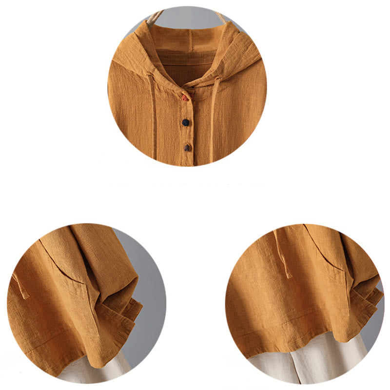 Damska bluza z kapturem z długim rękawem i kieszeniami, wykonana z gładkiej bawełny z guzikami i motywem Buddha Stones - image 11