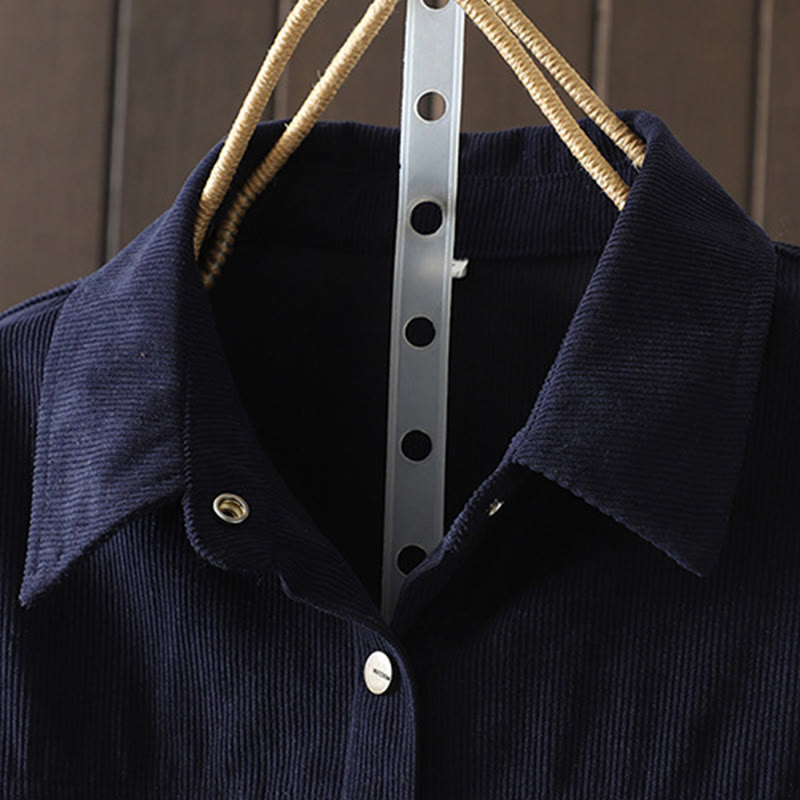 Koszula damska z długim rękawem Buddha Stones Commute z gładkimi guzikami i bawełnianym sztruksem - image 1