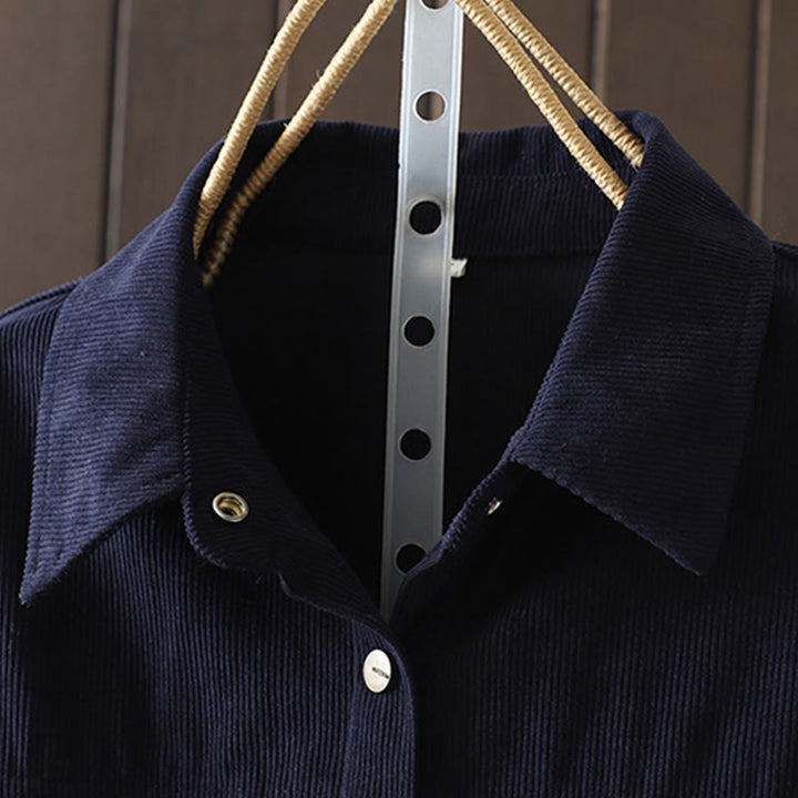 Koszula damska z długim rękawem Buddha Stones Commute z gładkimi guzikami i bawełnianym sztruksem - image 1