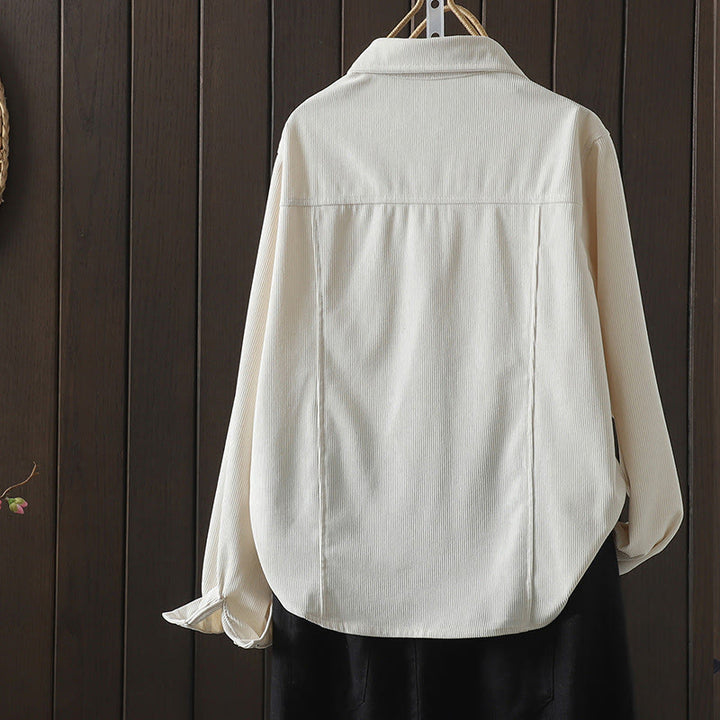 Koszula damska z długim rękawem Buddha Stones Commute z gładkimi guzikami i bawełnianym sztruksem - image 8