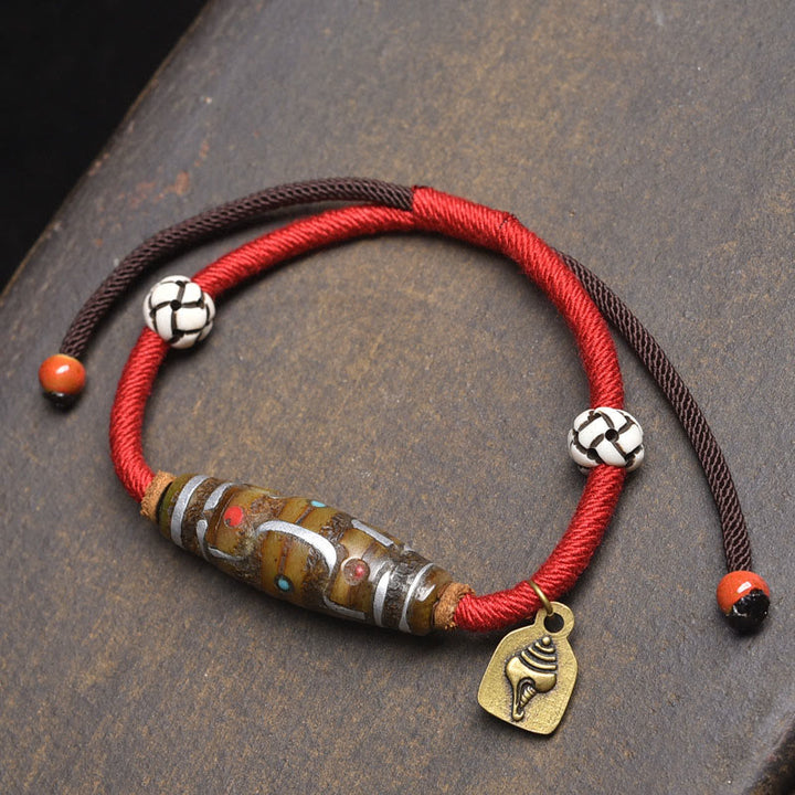 Bransoletka ochronna z sznurka z Buddha Stones, ręcznie robiona, tybetańska, z dziewięcioma oczkami koralików Dzi - Czerwony sznur i koralik Dzi z dziewięcioma oczkami (obwód nadgarstka: 16-20 cm) - image 5