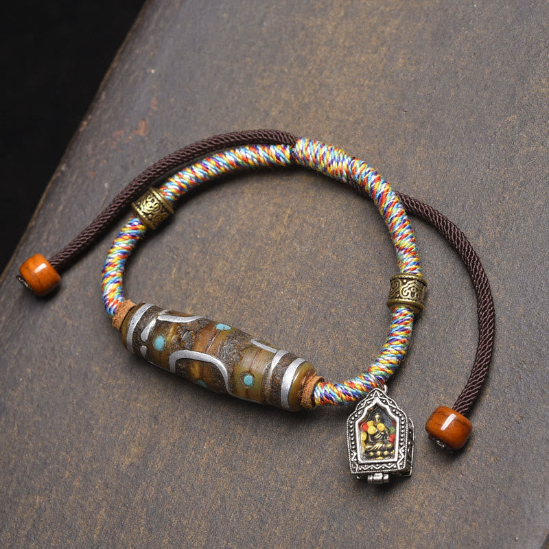 Bransoletka ochronna z sznurka z Buddha Stones, ręcznie robiona, tybetańska, z dziewięcioma oczkami koralików Dzi - Biały sznur i koralik Dzi z dziewięcioma oczkami (obwód nadgarstka: 16-20 cm) - image 8