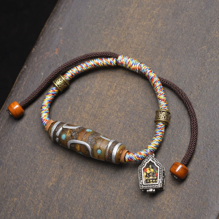 Bransoletka ochronna z sznurka z Buddha Stones, ręcznie robiona, tybetańska, z dziewięcioma oczkami koralików Dzi - Biały sznur i koralik Dzi z dziewięcioma oczkami (obwód nadgarstka: 16-20 cm) - image 8