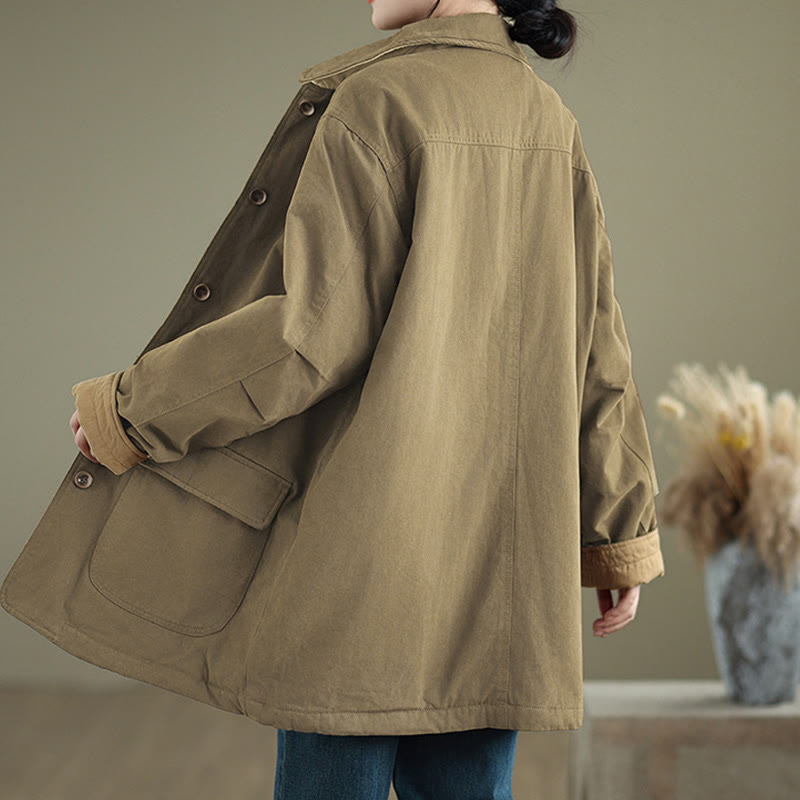 Kurtka damska z długim rękawem, pikowana, bawełniana, z kieszeniami, z prostymi guzikami i motywem Buddha Stones - image 17