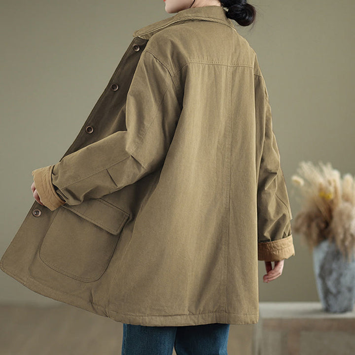 Kurtka damska z długim rękawem, pikowana, bawełniana, z kieszeniami, z prostymi guzikami i motywem Buddha Stones - image 17