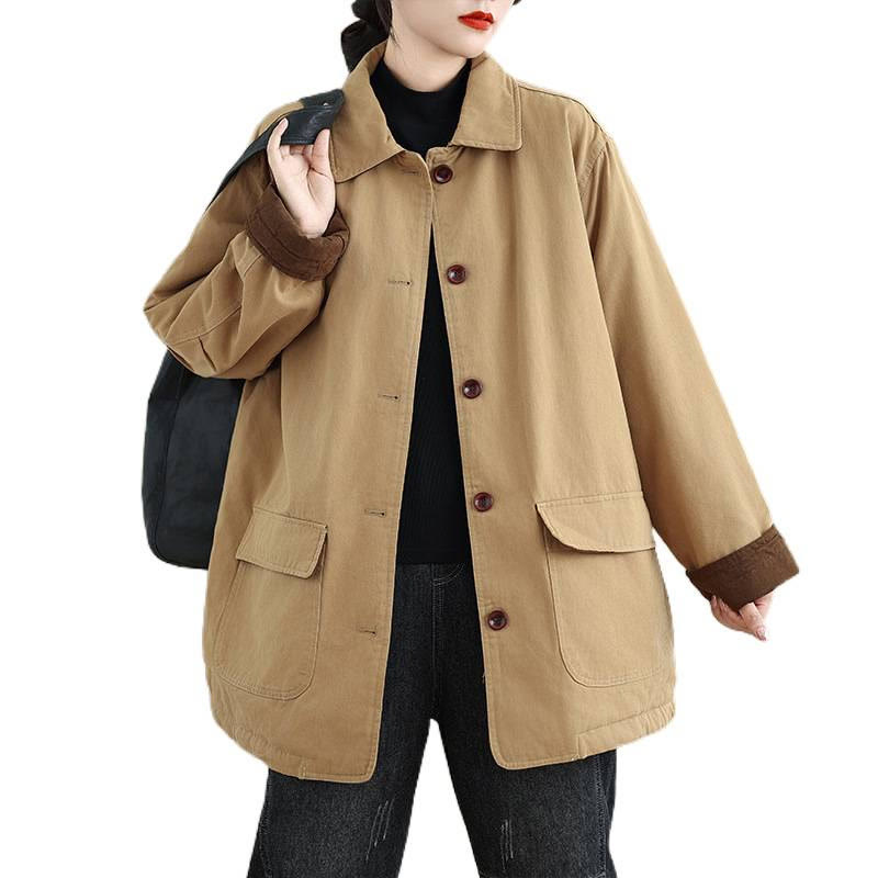 Kurtka damska z długim rękawem, pikowana, bawełniana, z kieszeniami, z prostymi guzikami i motywem Buddha Stones - image 11