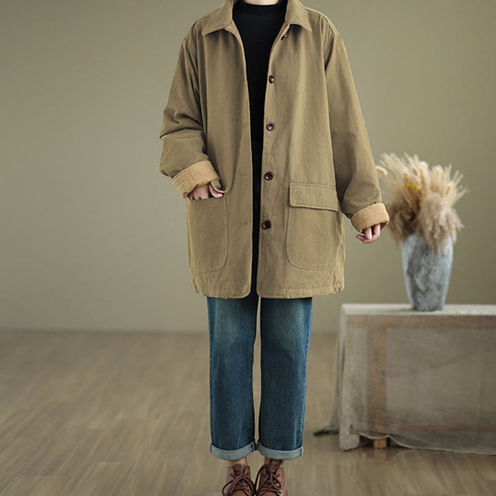 Kurtka damska z długim rękawem, pikowana, bawełniana, z kieszeniami, z prostymi guzikami i motywem Buddha Stones - image 18