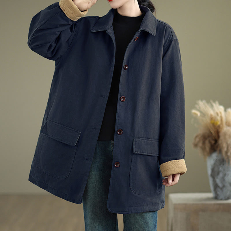 Kurtka damska z długim rękawem, pikowana, bawełniana, z kieszeniami, z prostymi guzikami i motywem Buddha Stones - MidnightBlue - US12, UK/AU16, EU44 (XL) - image 12