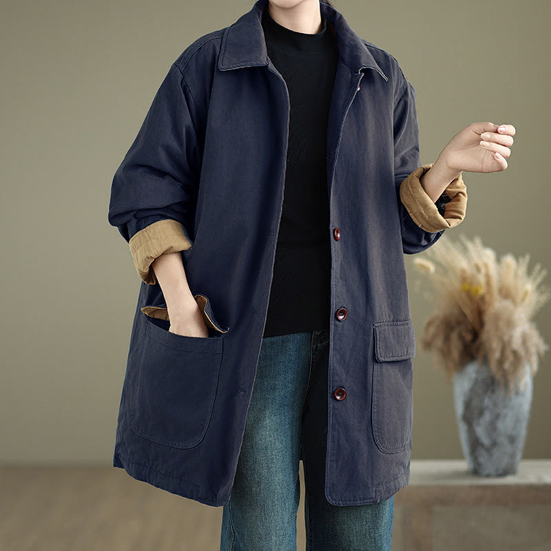 Kurtka damska z długim rękawem, pikowana, bawełniana, z kieszeniami, z prostymi guzikami i motywem Buddha Stones - image 13