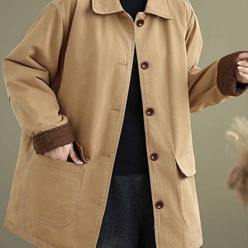 Kurtka damska z długim rękawem, pikowana, bawełniana, z kieszeniami, z prostymi guzikami i motywem Buddha Stones - image 4