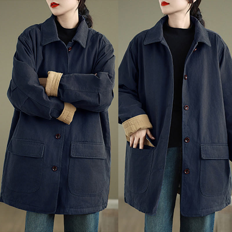 Kurtka damska z długim rękawem, pikowana, bawełniana, z kieszeniami, z prostymi guzikami i motywem Buddha Stones - image 14