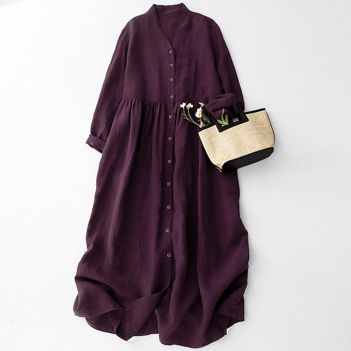Sukienka midi z długim rękawem i dekoltem w serek z kolekcji Buddha Stones w kolorze ciemnoróżowym z guzikami - Ciemna Magenta - US14, UK/AU18, EU46 (2XL) - image 0