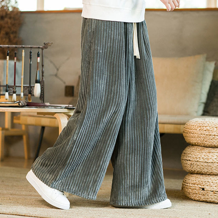 Spodnie męskie z szerokimi nogawkami i bawełnianym sztruksem Buddha Stones Commute Plain Drawstring z kieszeniami - image 21