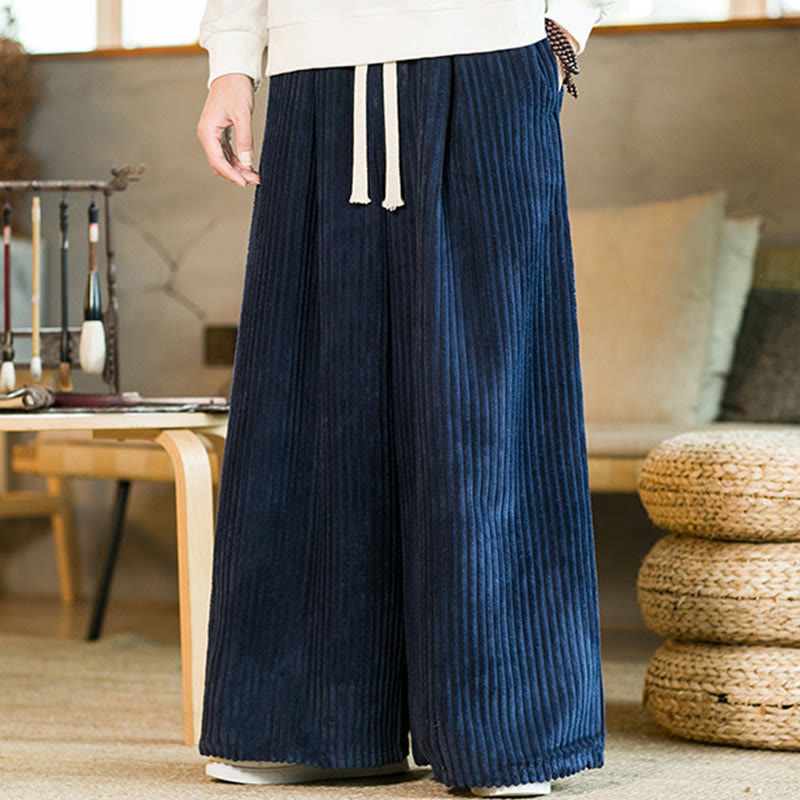 Spodnie męskie z szerokimi nogawkami i bawełnianym sztruksem Buddha Stones Commute Plain Drawstring z kieszeniami - image 17