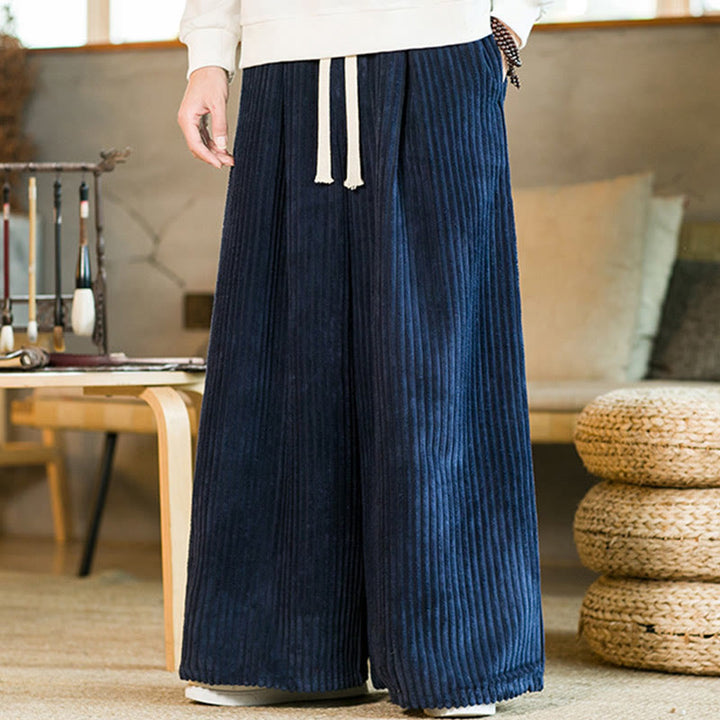 Spodnie męskie z szerokimi nogawkami i bawełnianym sztruksem Buddha Stones Commute Plain Drawstring z kieszeniami - image 17