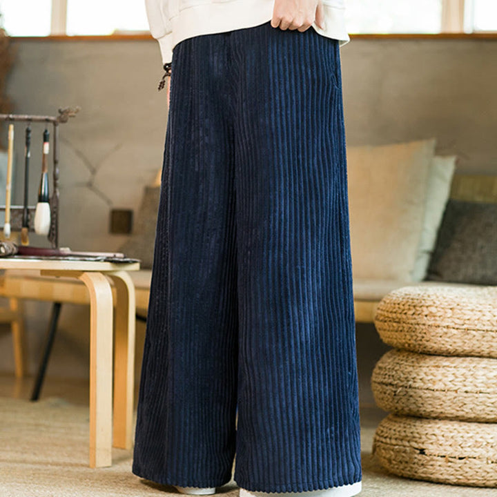 Spodnie męskie z szerokimi nogawkami i bawełnianym sztruksem Buddha Stones Commute Plain Drawstring z kieszeniami - image 14