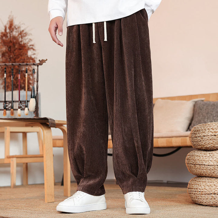 Spodnie bawełniane męskie z kieszeniami w jednolitym kolorze i prostym wzornictwie z motywem Buddha Stones - SaddleBrown - US/UK/AU46， EU56 (5XL) - image 0