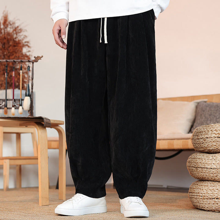 Spodnie bawełniane męskie z kieszeniami w jednolitym kolorze i prostym wzornictwie z motywem Buddha Stones - Czarny - US/UK/AU46， EU56 (5XL) - image 9