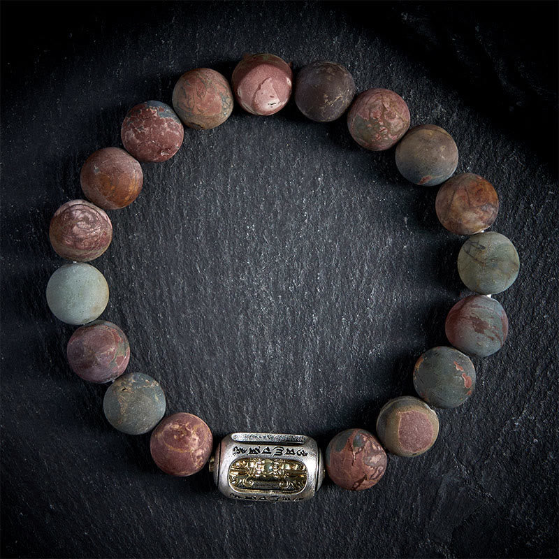 Bransoletka energetyczna Om Mani Padme Hum z Buddha Stones, naturalnym jaspisem Picassa - 20 cm - image 0