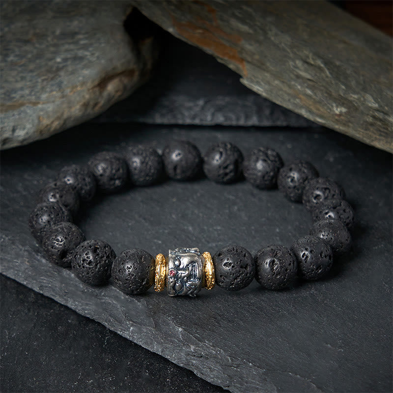 Bransoletka z Buddha Stones lawowymi i naturalną podporą na twarz Buddy - image 1