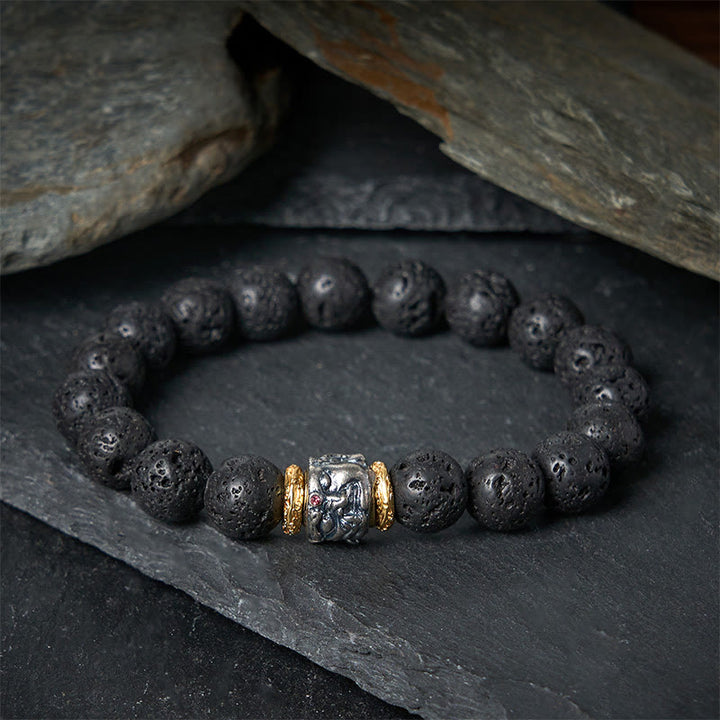 Bransoletka z Buddha Stones lawowymi i naturalną podporą na twarz Buddy - image 1