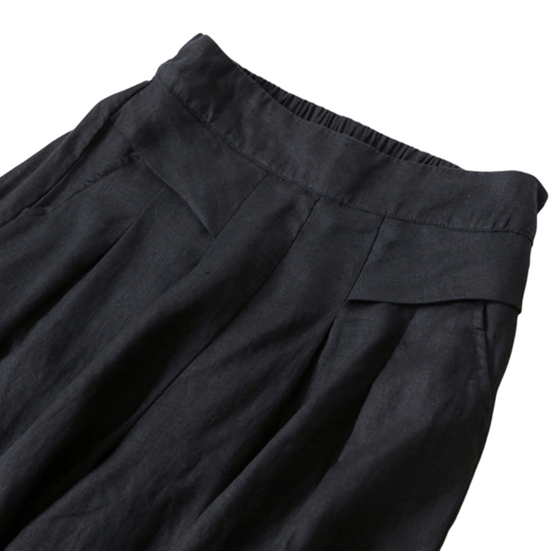 Buddha Stones Spodnie z wysokim stanem, szeroką nogawką, bawełną i lnem, w jednolitym kolorze, z kieszeniami - image 22